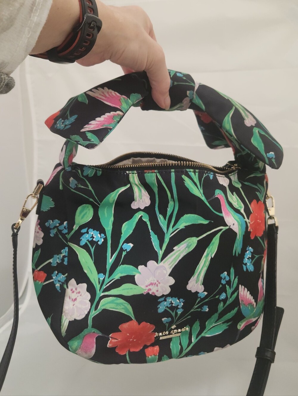 Kate Spade Storybook Lining Black Floral Bow-Handle Crossbody Bag